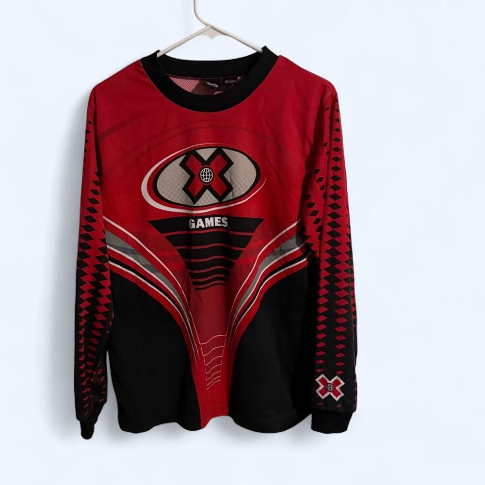 ESPN Jersey Mens Large Red Vintage Y2K X Games Motocross Long Sleeve
